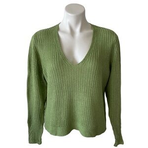 Wrap London 100% Linen V-Neck Sweater Long Sleeve US 6 Green Sustainable Coastal